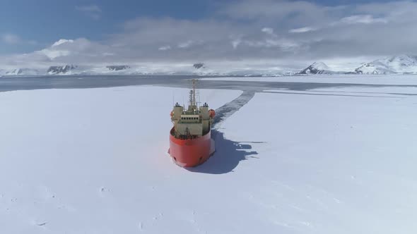 Antarctica Icebreaker Vessel Front Aerial View