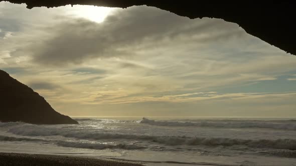 Legzira Beach with Arched Rocks at Sunset