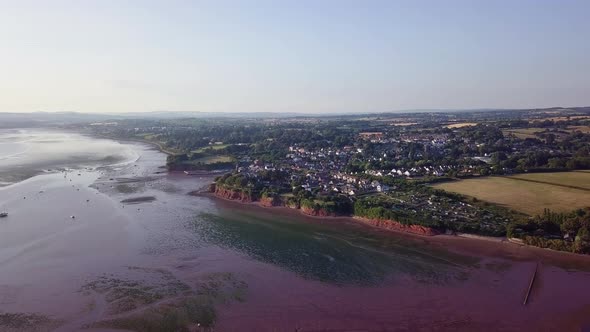 Aerial view of the cliffs and sand dunes off Lympstone England. This coastal town is historic and be