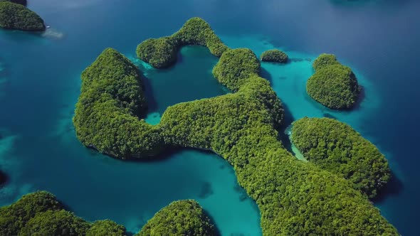 Aerial Footage of a Limestone Islands in Rock Islands Palau