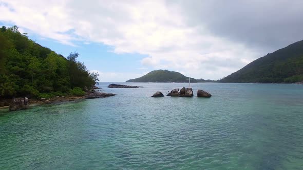 Aerial View Of Bay And Rocks In The Indian Ocean, Port Lanuay, Seychelles 1