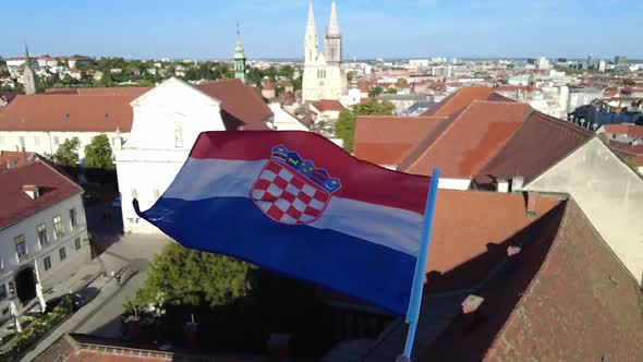 Croatian Flag in Zagreb Skyline