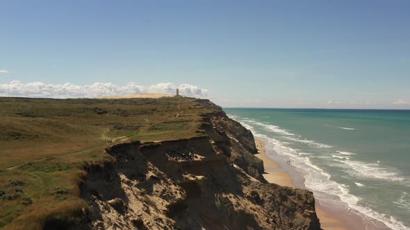 Drone Over Landscape Towards Rubjerg Knude Lighthouse