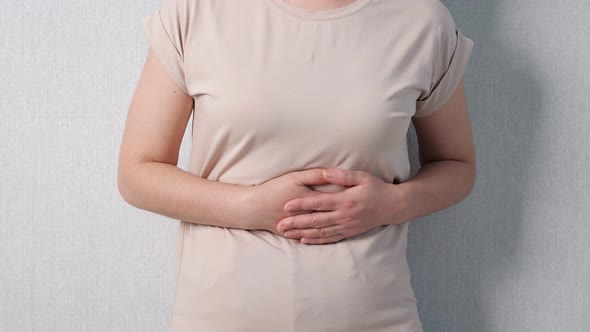 Unrecognizable Woman Holding Belly Feeling Severe Pain