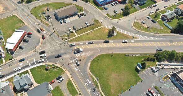 Aerial view of highway crossroads roads traffic an important infrastructure