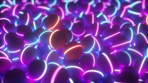 Pile of Abstract Neon Ultraviolet Colorful Glow Spheres and Balls