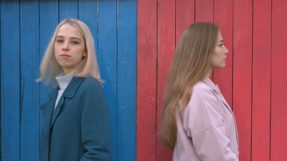 Girls on Colourful Eco Wooden Background