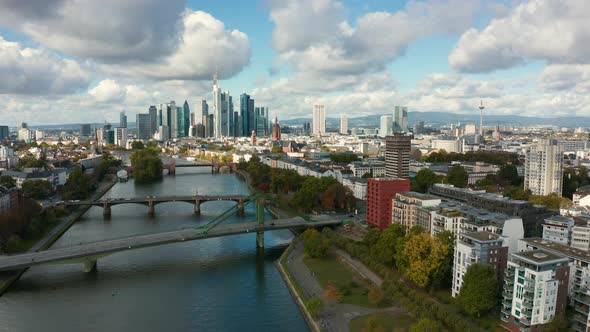 Aerial of the Skyline of Frankfurt