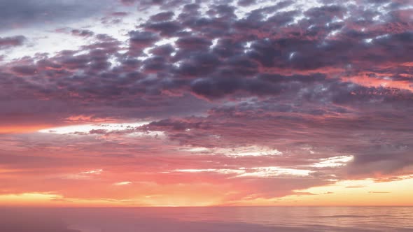Red Sky Clouds over Ocean Beach in Summer Sunrise Nature