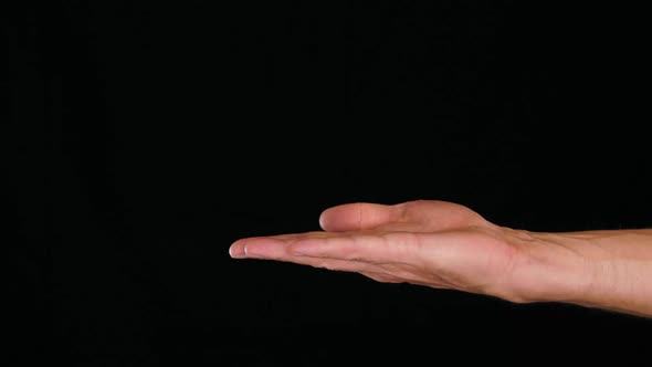 Close Up Empty Male Palm Hand Holding Something on Black Background