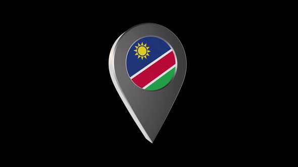 3d Animation Map Navigation Pointer With Namibia Flag With Alpha Channel - 4K