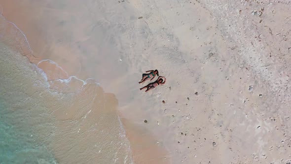 Beautiful ladies best friends on relaxing seashore beach lifestyle by transparent sea with white san