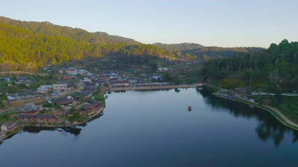 Aerial view of Ban Rak Thai village, chinese hotel resort, Mae Hong Son, Thailand. Nature