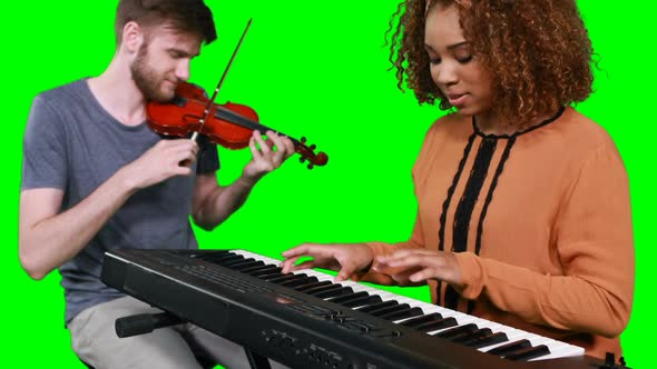 Musicians playing piano and guitar