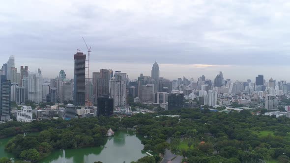 4k Aerial city view of Bangkok dowtnown, Flying over Bangkok, Thailand.