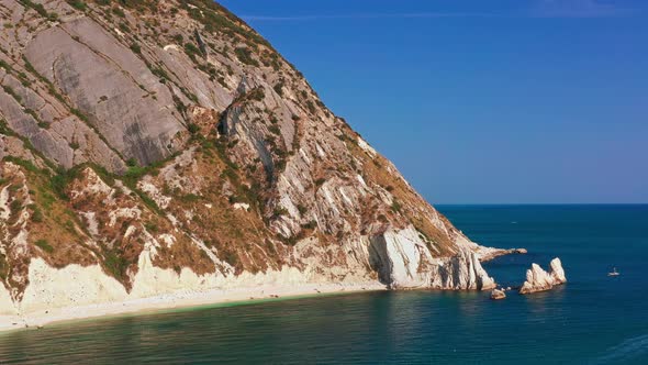 Aerial View of White Rocky Cliffs Down Blue Sea Deep White Cliffs