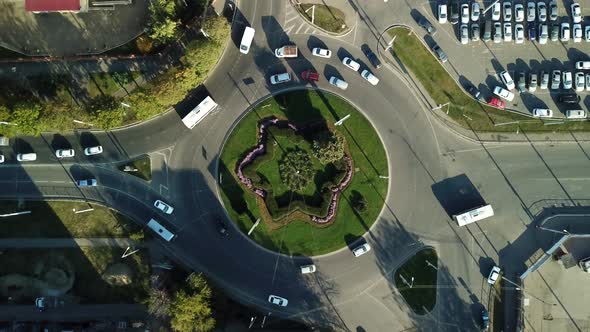 Drones Eye View Traffic Jam Top View Transportation Concept Roundabout Intersection Crossroad Aerial