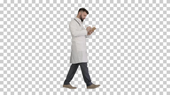 Doctor or medic man holding pen and notebook, Alpha Channel