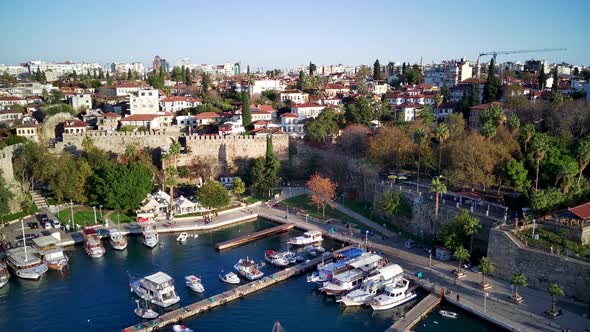 Aerial drone photograph of Antalya bay in Antalya city.