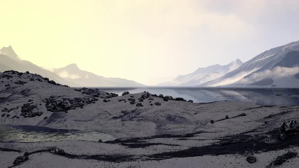 Beach with Big Round Stones on the Coast of the Barents Sea in Arctic