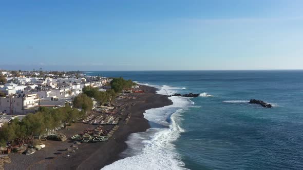 Aerial view of Kamari beach on Santorini island