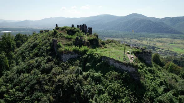 The Khust Castle in Transcarpathia Aerial View Western Ukraine