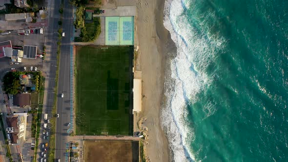 Football Field on the Beach Aerial 4 K