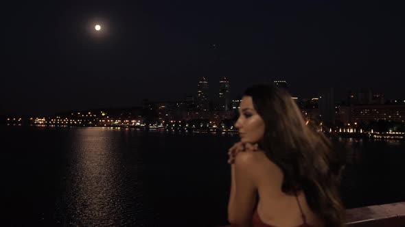 Beautiful Tourist Woman in Night City