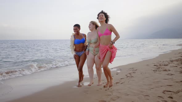 multiethnic young women having fun on the beach