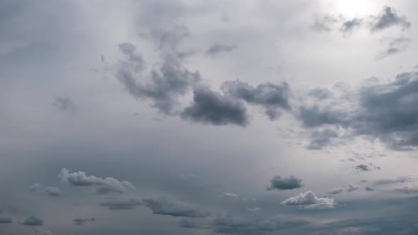 Timelapse of Gray Cumulus Clouds Moves in Blue Dramatic Sky Cirrus Cloud Space