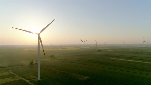 Close up of wind turbines producing of electricity 