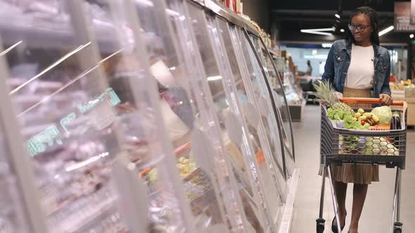 African-American Girl in a Supermarket with a Trolley