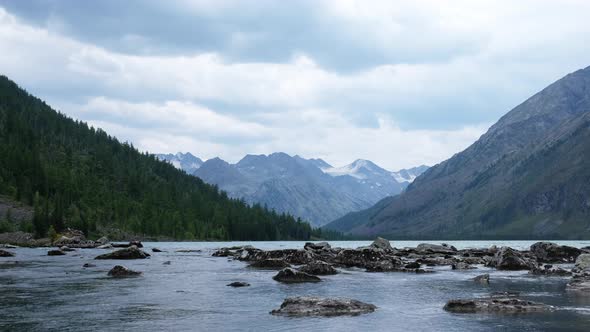 Mountain Altai Multinskoe Lake with Clouds