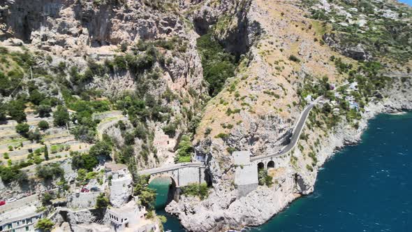 Aerial View of Furore Fjord From a Drone Amalfi Coast Italy