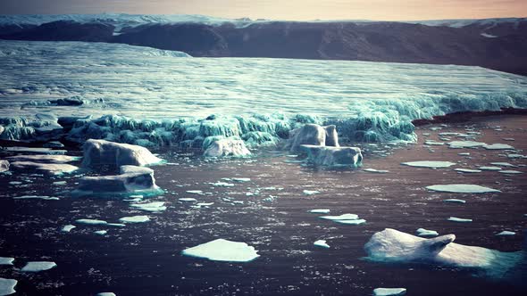 Small Icebergs and Ice Floes in the Sea Near Iceland