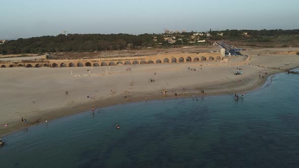 Aerial view of Caesarea Maritima and sand