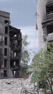 Vertical Video of a House Destroyed By the War in Ukraine