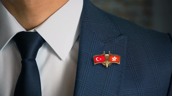 Businessman Friend Flags Pin Turkey Hong Kong