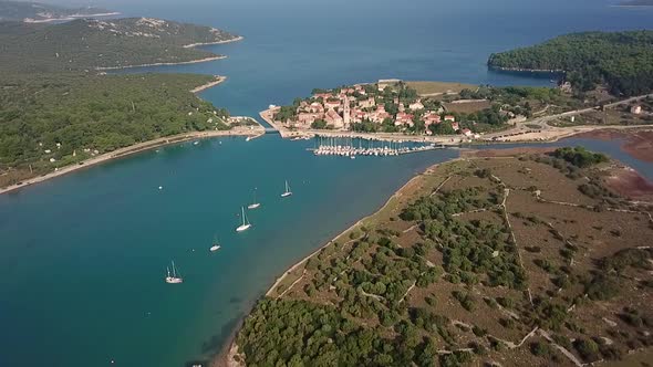 Aerial view of Osor cityscape at Cres island, Croatia.