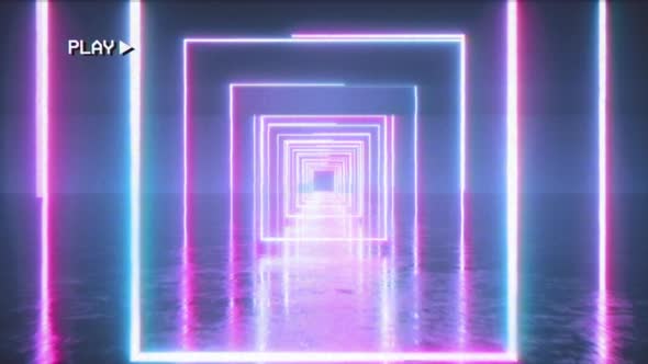 Flying in a Retro Futuristic Space with Glowing Neon Square alt