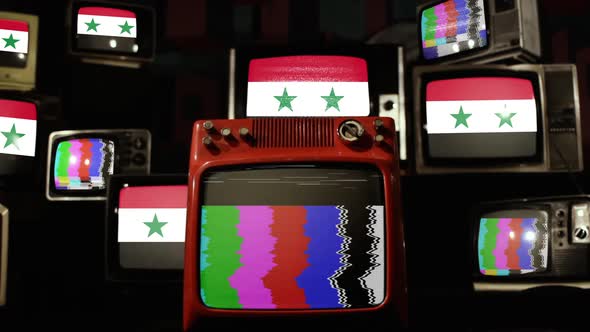 Syria flag on a Retro TV Wall.