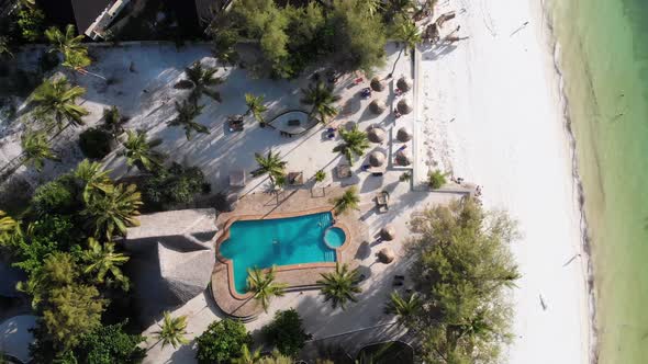 Aerial View African Tropical Beach Resort ThatchedRoof Hotels Pools Zanzibar