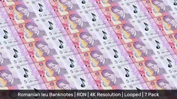Romania Banknotes Money / Romanian leu / Currency lei / RON/ | 7 Pack | - 4K
