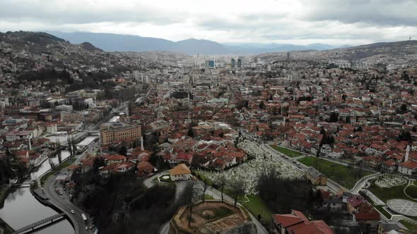 Sarajevo Drone Footage on a Gloomy Day