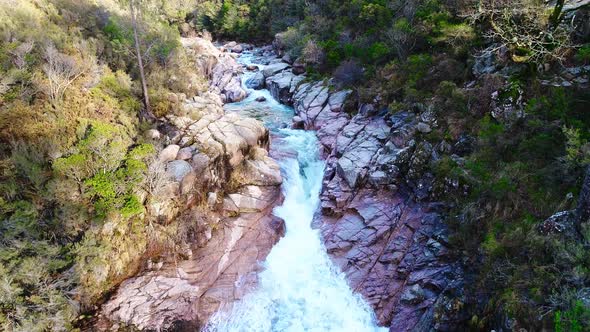 Beautiful Creek in the Mountains, Aerial Flying, Nature, River Rapids