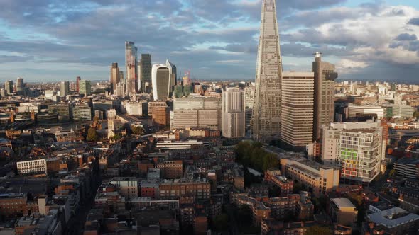 Aerial View of London City Skyline with Shard and Tower Bridge in the Foreground