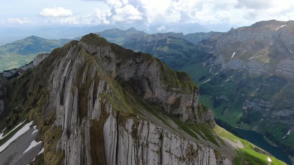 Aerial view of the Shafler mountain ridge in Appenzell Alps, Switzerland, Europe