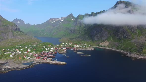 Aerial view of Lofoten islands in Norway.