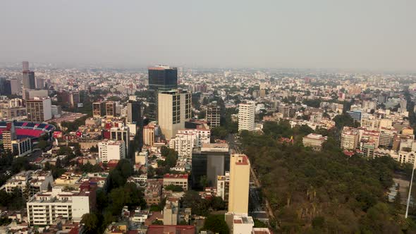 Aerial vie wof mexico city during covid 19 pandemic with empty stadium