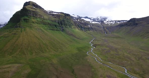 Aerial view of a mountain landscape in Iceland